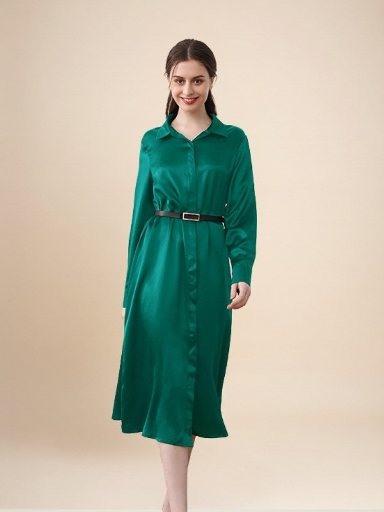 Kahlira - Long Sleeve Silk Shirt Dress