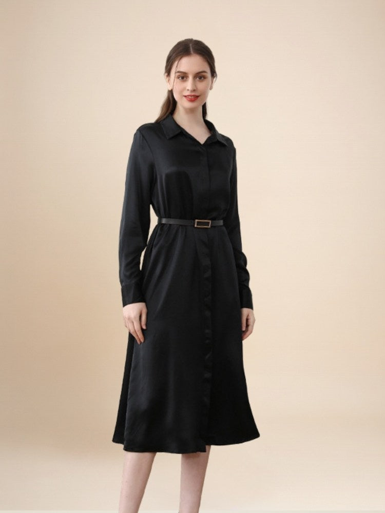 Kahlira - Long Sleeve Silk Shirt Dress