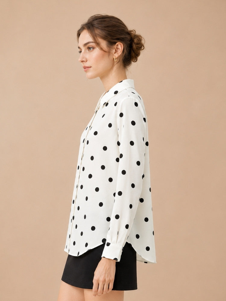 Kalestra - White Polka Dot Silk Blouse | The Silk Avenue
