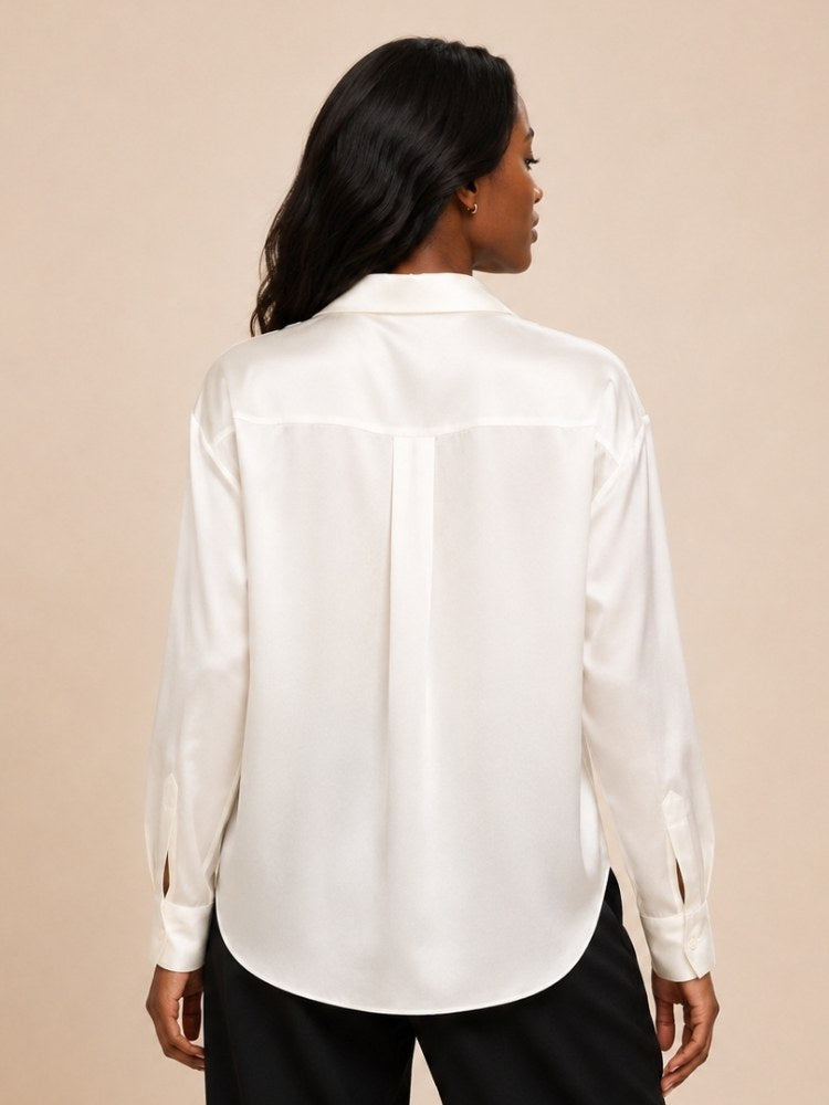 Kirelda - White Relaxed Silk Shirt | The Silk Avenue