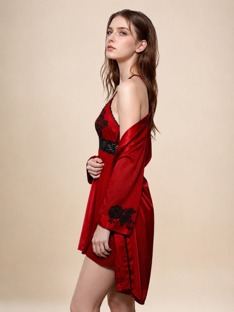Kylindra - Embroidered Silk Robe Set | The Silk Avenue