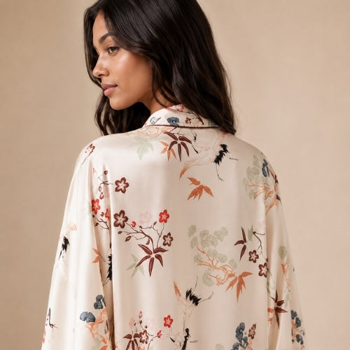 Lana - Ivory Floral Silk Robe & Camisole Set | The Silk Avenue
