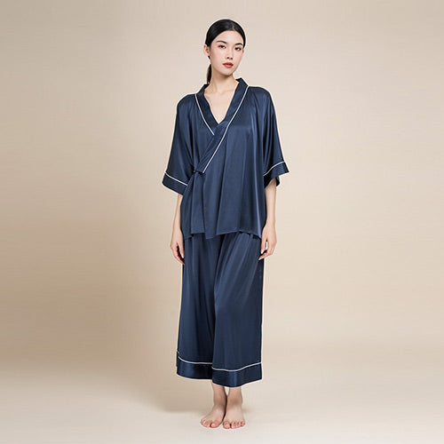 Livira Hanfu-Inspired Cross-Collar Silk Pajama Set | The Silk Avenue