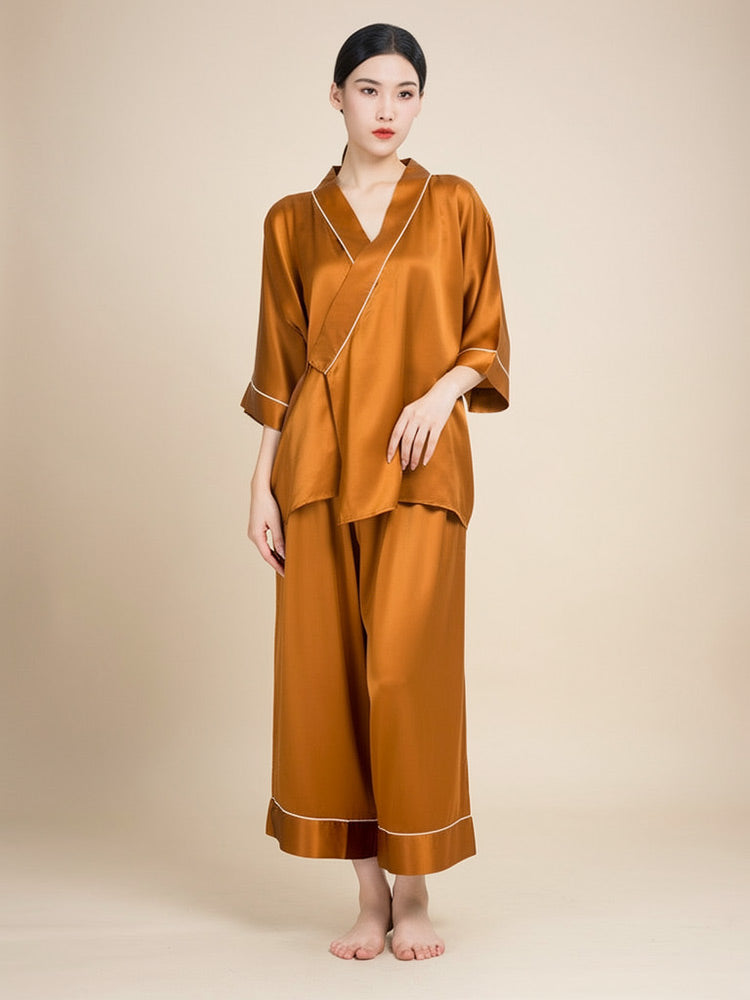 Livira Hanfu-Inspired Cross-Collar Silk Pajama Set | The Silk Avenue