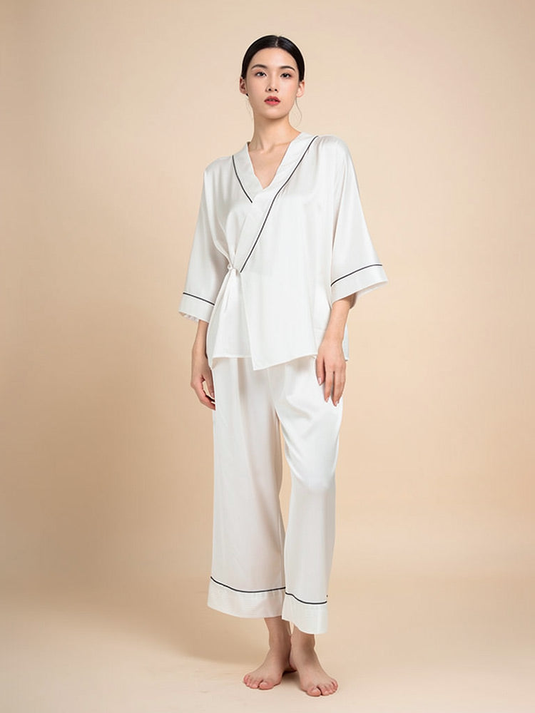 Livira Hanfu-Inspired Cross-Collar Silk Pajama Set | The Silk Avenue