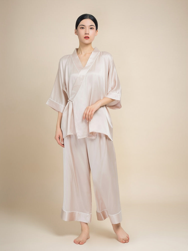 Livira Hanfu-Inspired Cross-Collar Silk Pajama Set | The Silk Avenue