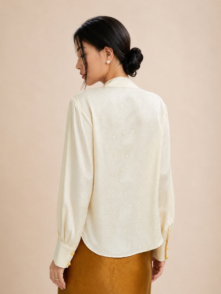 Louisa - Ivory Mandarin Collar Silk Blouse | The Silk Avenue