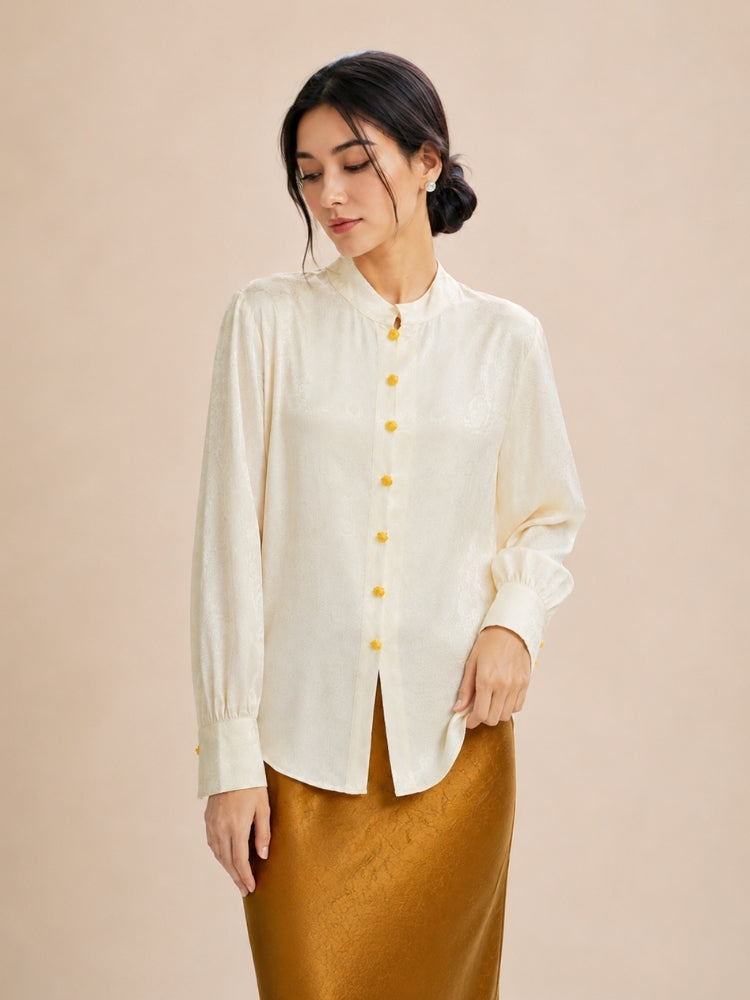 Louisa - Ivory Mandarin Collar Silk Blouse | The Silk Avenue