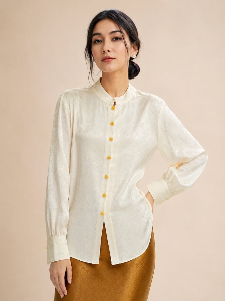 Louisa - Ivory Mandarin Collar Silk Blouse | The Silk Avenue
