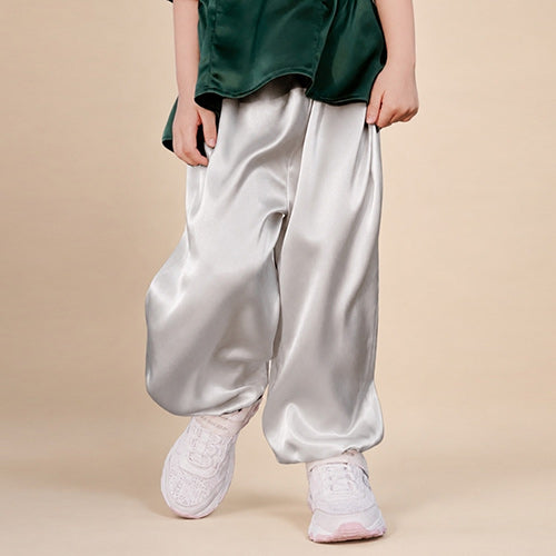 Lucas - Kids Silver Silk Pants | The Silk Avenue