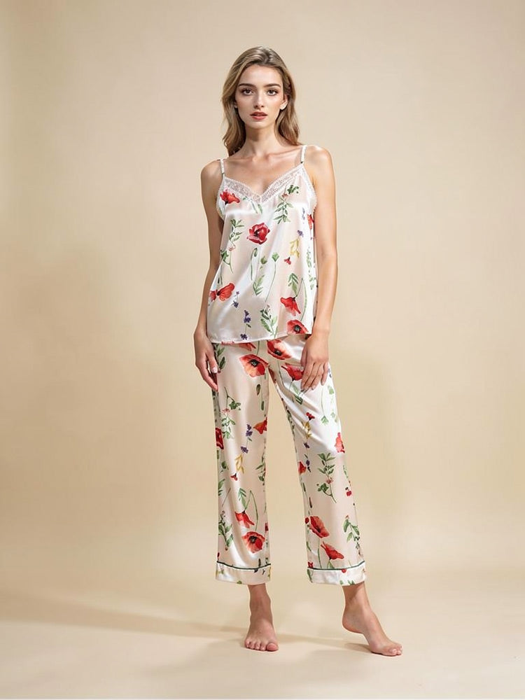 Maesel - Floral Silk Camisole Pajama Set | The Silk Avenue