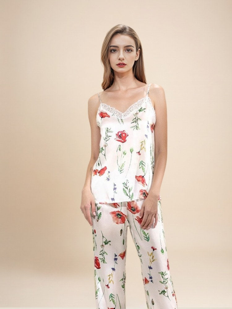 Maesel - Floral Silk Camisole Pajama Set | The Silk Avenue