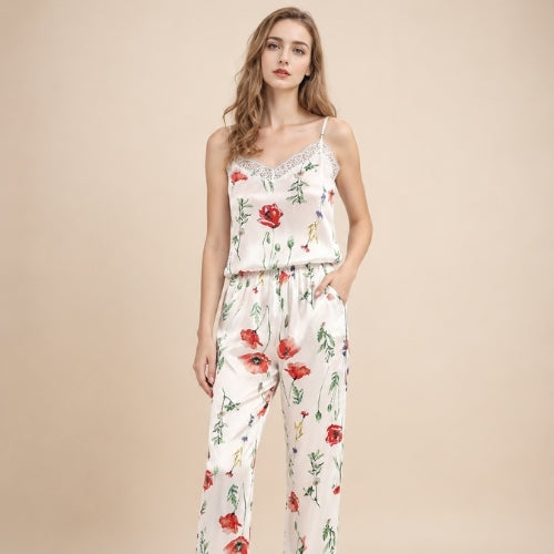 Maesel - Floral Silk Camisole Pajama Set | The Silk Avenue