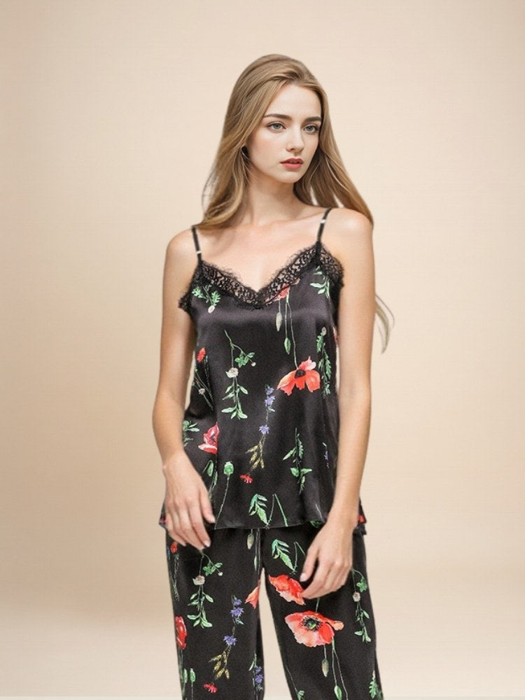 Maesel - Floral Silk Camisole Pajama Set | The Silk Avenue