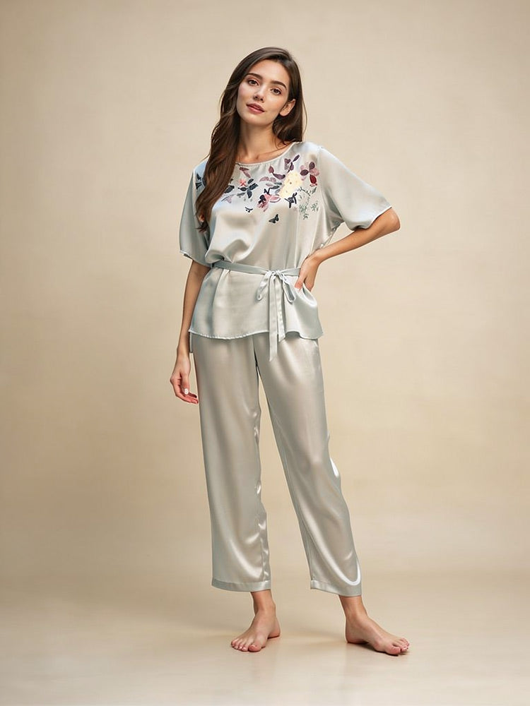 Miravelle - Floral Silk Pajama Set | The Silk Avenue
