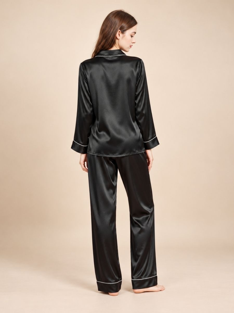 Miriane - Black Silk Pajama Set | The Silk Avenue