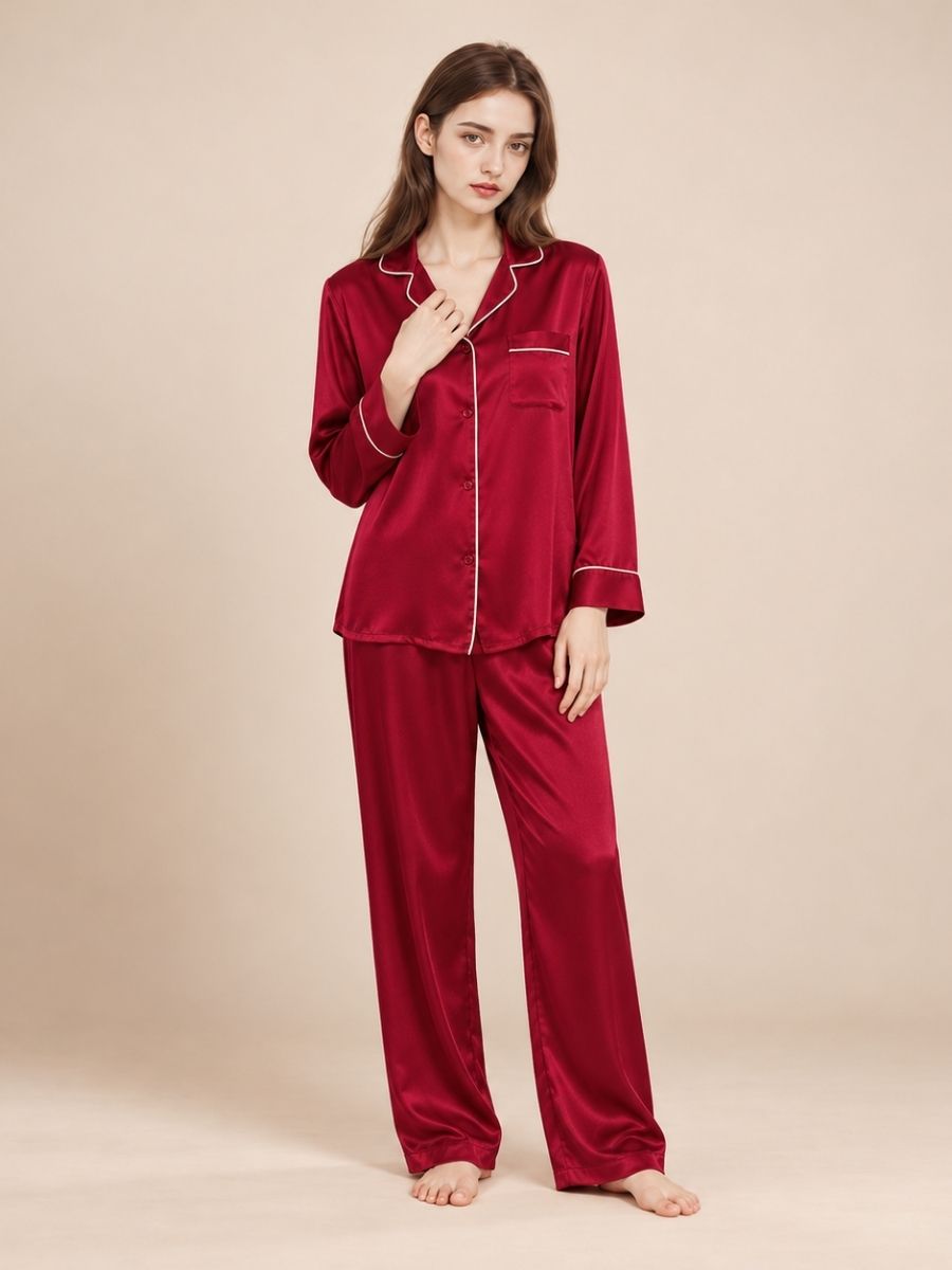 Miriane - Red Silk Pajama Set | The Silk Avenue