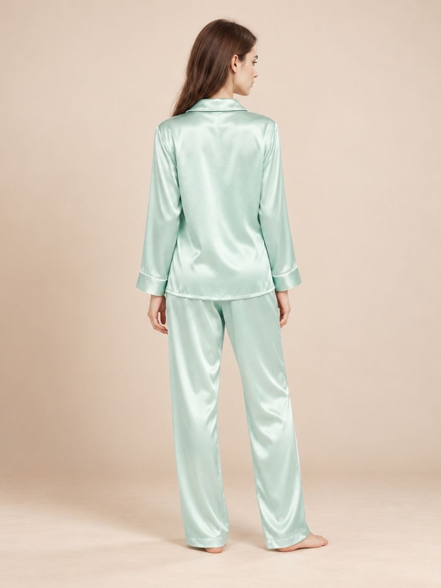 Miriane - Mint Green Silk Pajama Set | The Silk Avenue