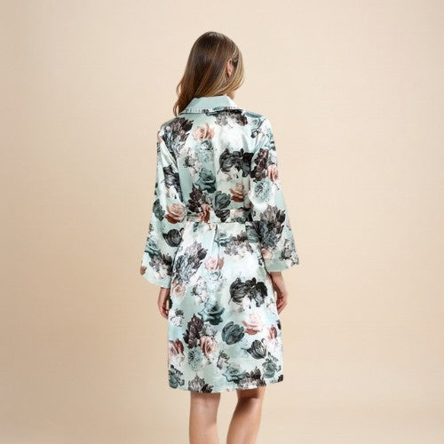 Myriana - Silk Botanical Print Lined Robe | The Silk Avenue
