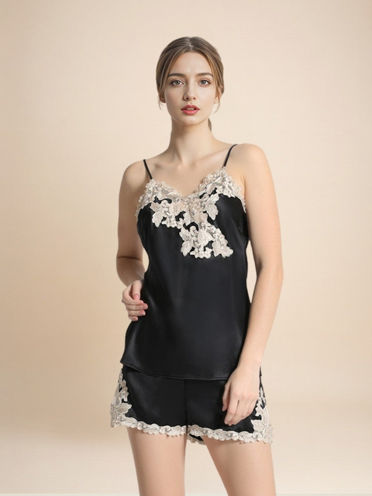 Naralisse - Lace-Trim Silk Camisole & Shorts Set | The Silk Avenue
