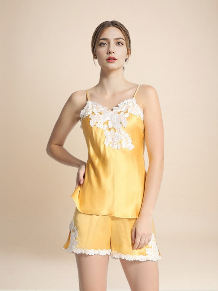 Naralisse - Lace-Trim Silk Camisole & Shorts Set | The Silk Avenue