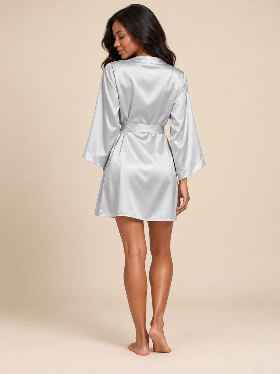 Navira - Silver Silk Wrap Robe | The Silk Avenue