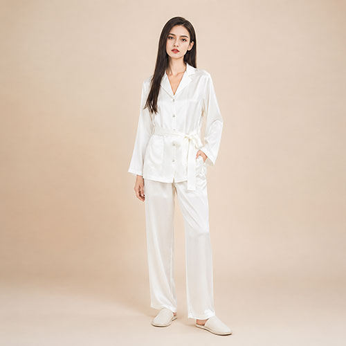 Nellie - White Diamond Button Silk Pajama Set | The Silk Avenue