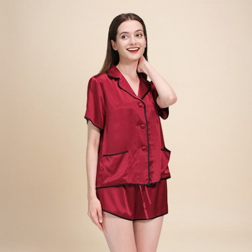 Neraliah Short Sleeve Piped Silk Pajama Set | The Silk Avenue