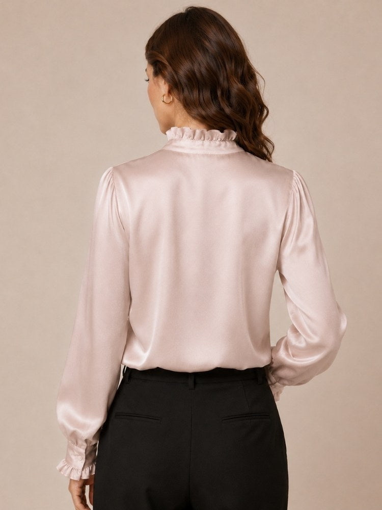 Nirelle - Blush Pink Ruffled Collar Silk Blouse | The Silk Avenue