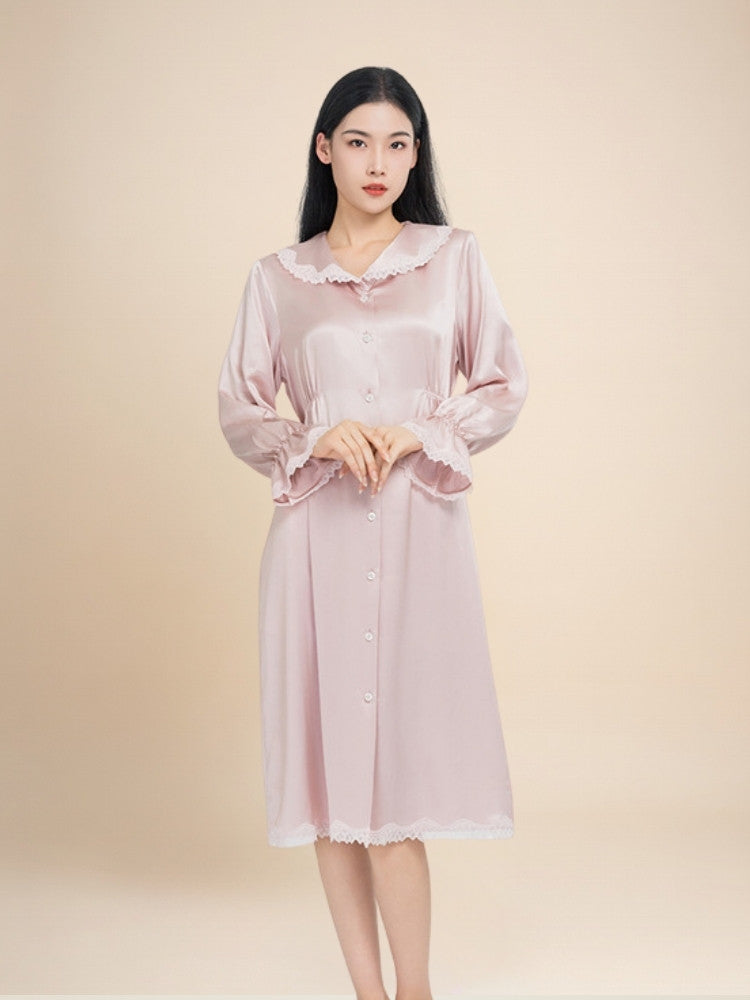 Odette - Lace Ruffle Collar Silk Dress