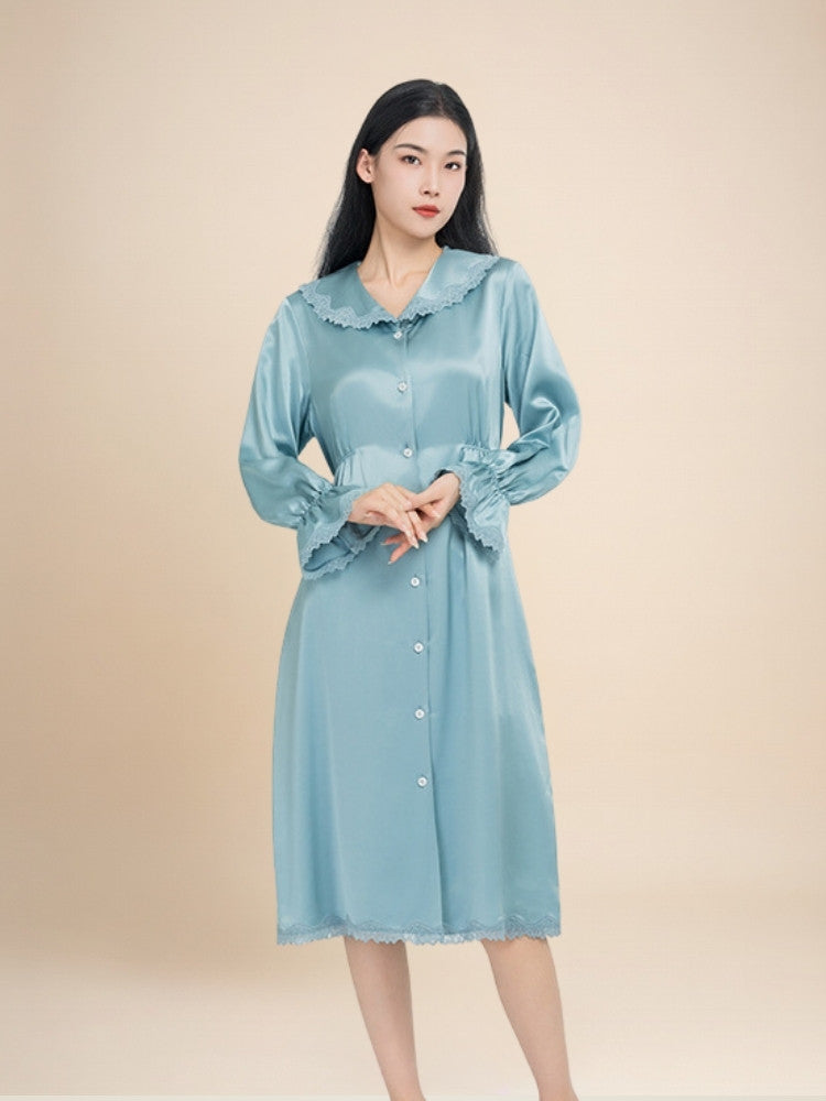 Odette - Lace Ruffle Collar Silk Dress