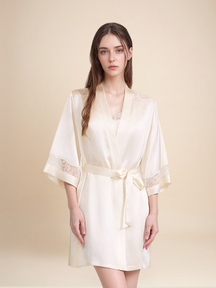 Olavine - Lace-Trim Silk Robe Set | The Silk Avenue