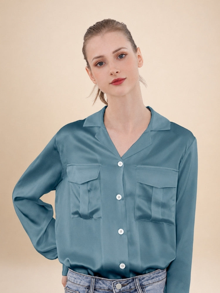 Olivia - Double Pocket Silk Blouse | The Silk Avenue