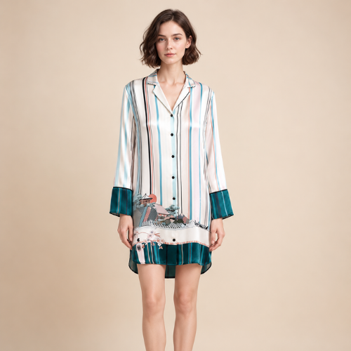 Olyssia - White Printed Silk Shirt Dress | The Silk Avenue