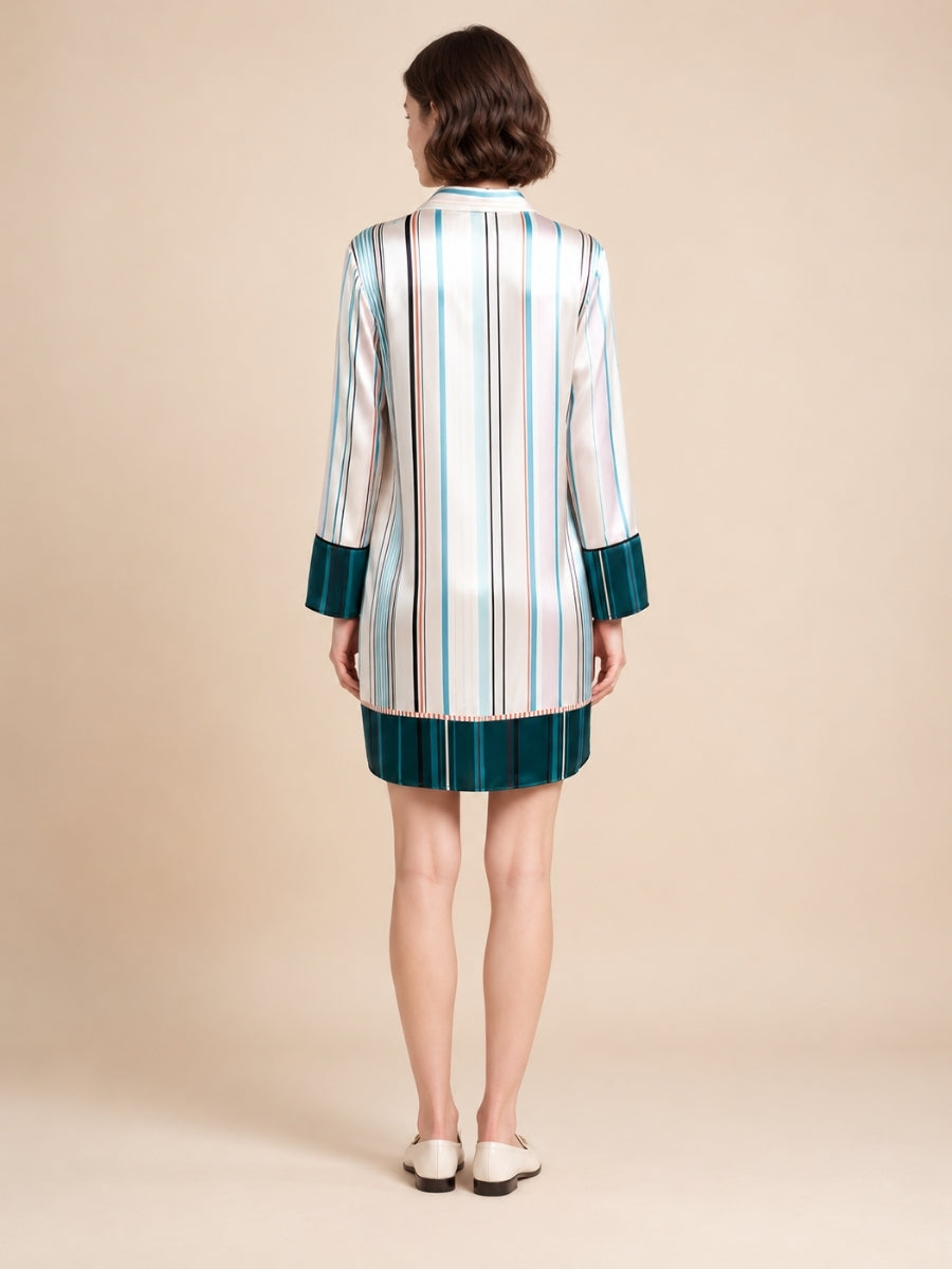 Olyssia - White Printed Silk Shirt Dress | The Silk Avenue