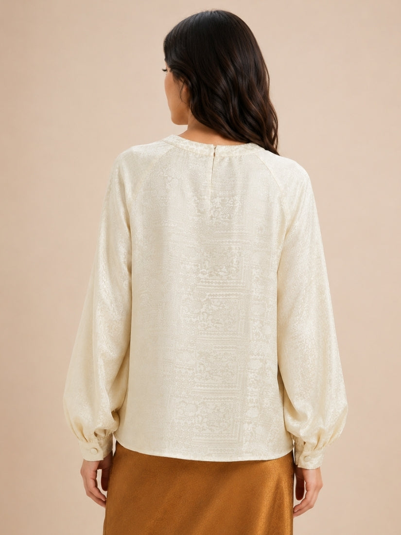 Opal - Ivory Lantern Sleeve Silk Blouse | The Silk Avenue
