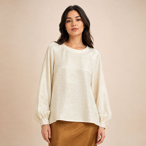 Opal - Ivory Lantern Sleeve Silk Blouse | The Silk Avenue