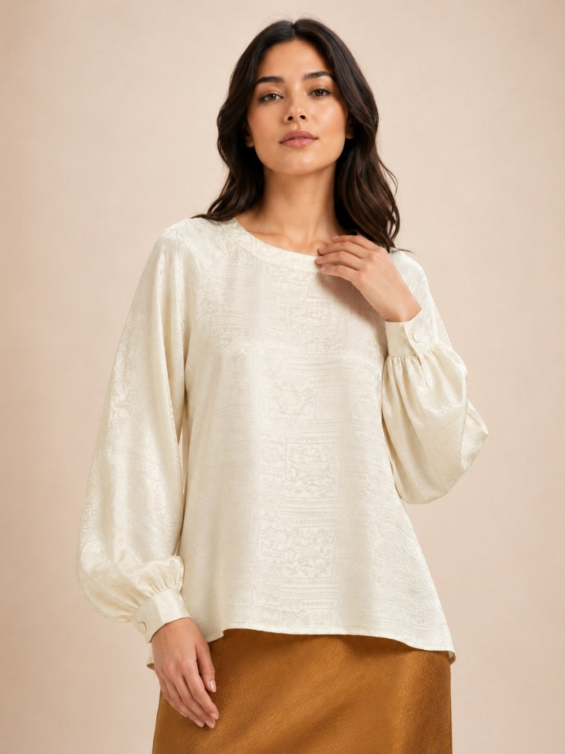 Opal - Ivory Lantern Sleeve Silk Blouse | The Silk Avenue