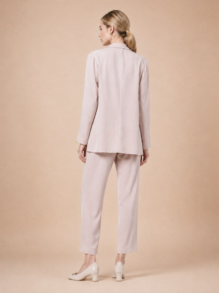 Oriessa - Blush Pink Crepe Silk Blazer Suit Set | The Silk Avenue