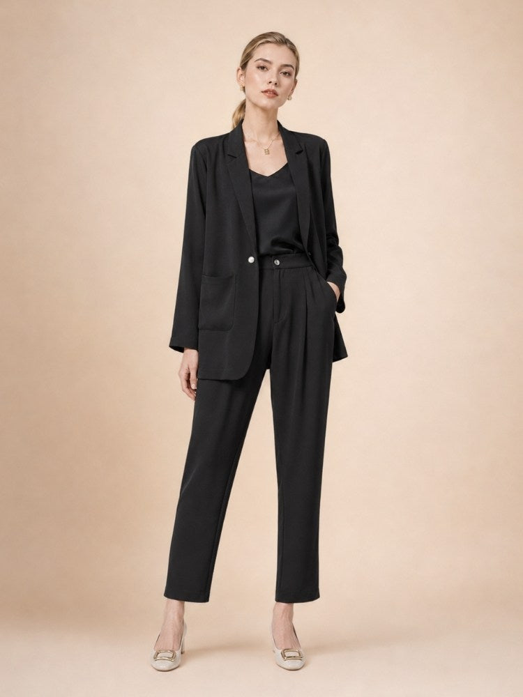 Oriessa - Black Crepe Silk Blazer Suit Set | The Silk Avenue