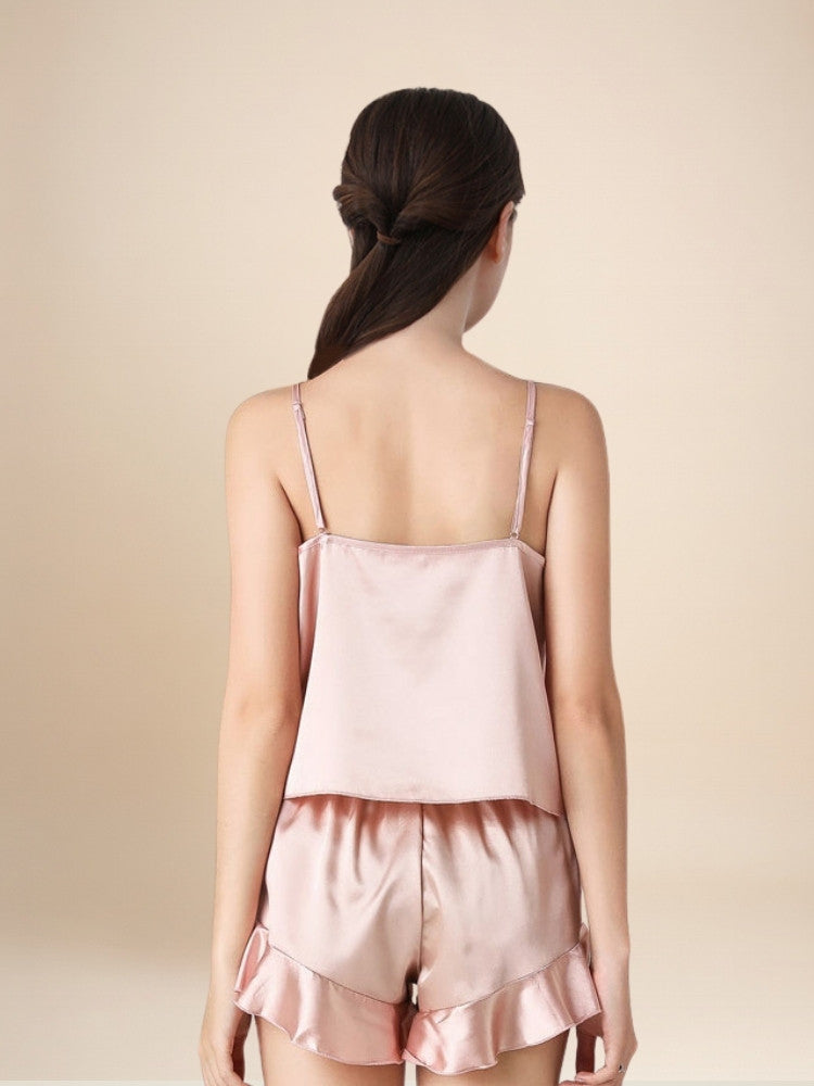 Pyrrisa - Ruffle-Hem Silk Camisole & Shorts Set | The Silk Avenue