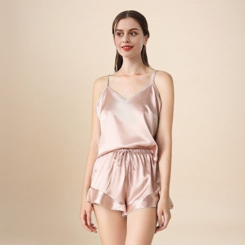 Pyrrisa - Ruffle-Hem Silk Camisole & Shorts Set | The Silk Avenue