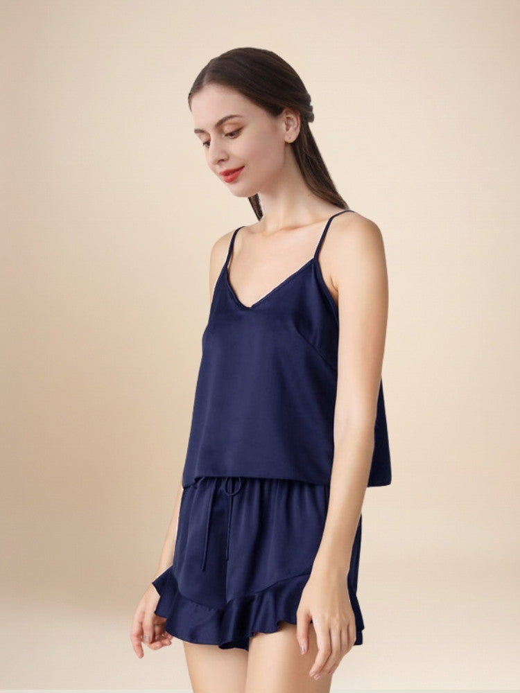 Pyrrisa - Ruffle-Hem Silk Camisole & Shorts Set | The Silk Avenue