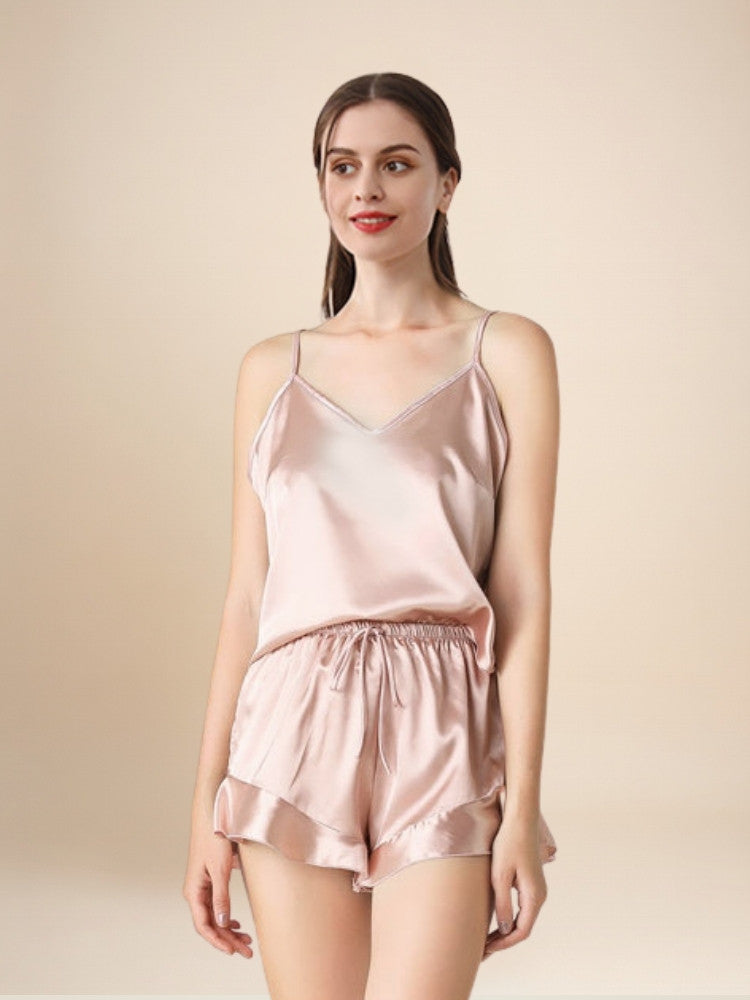 Pyrrisa - Ruffle-Hem Silk Camisole & Shorts Set | The Silk Avenue