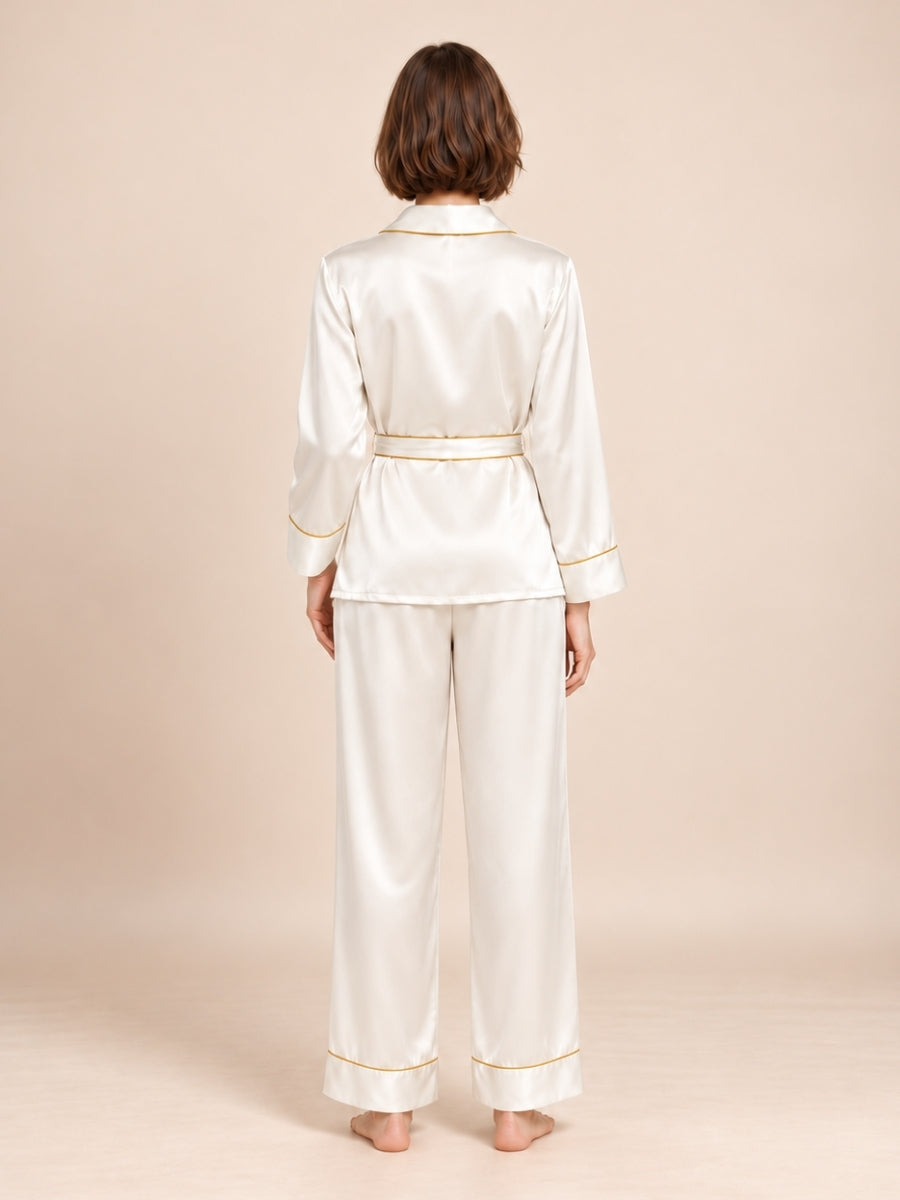 Quelina - Ivory Silk Kimono Robe & Pants Set | The Silk Avenue