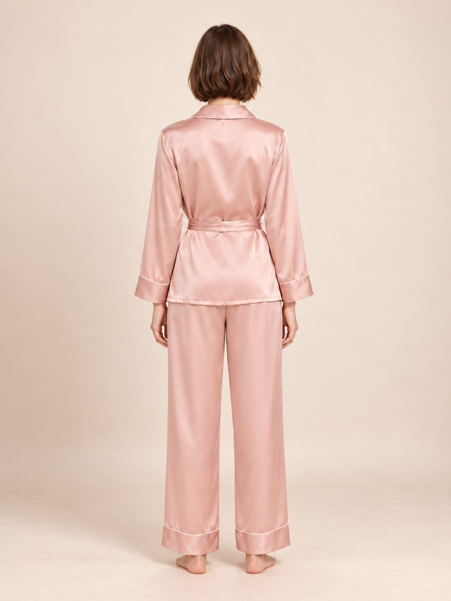 Quelina - Blush Pink Silk Kimono Robe & Pants Set | The Silk Avenue