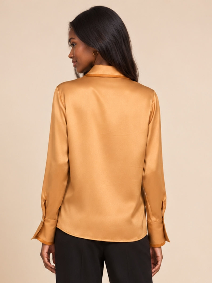 Rosalie – Gold Color-Block Silk Blouse | The Silk Avenue