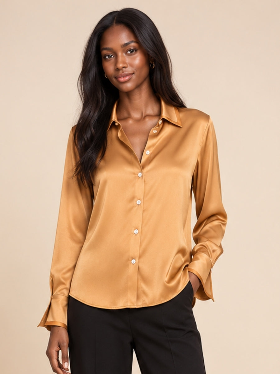 Rosalie – Gold Color-Block Silk Blouse | The Silk Avenue