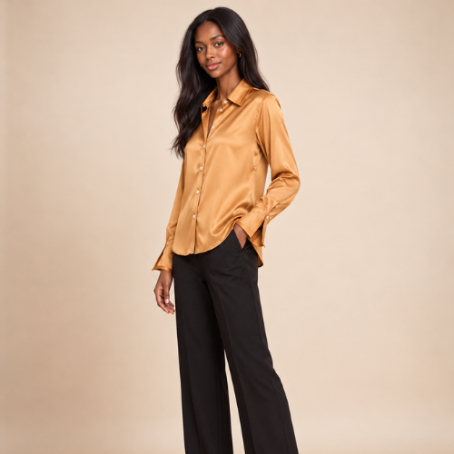 Rosalie – Gold Color-Block Silk Blouse | The Silk Avenue