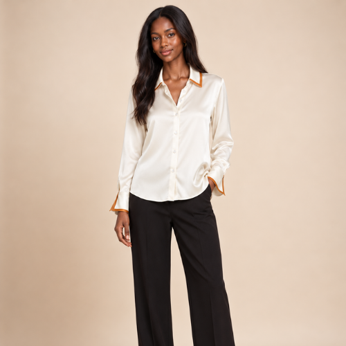 Rosalie – White Color-Block Silk Blouse | The Silk Avenue